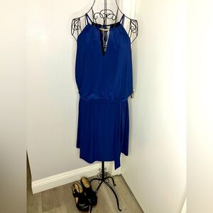 Large, noble blue, sleeveless White House Black Market mini MJ SL halter dress